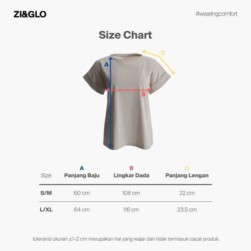 ZIANDGLO Elyn Rolled-up Sleeve T-shirt | Kaos Lengan Pendek Wanita - Cotton Combed