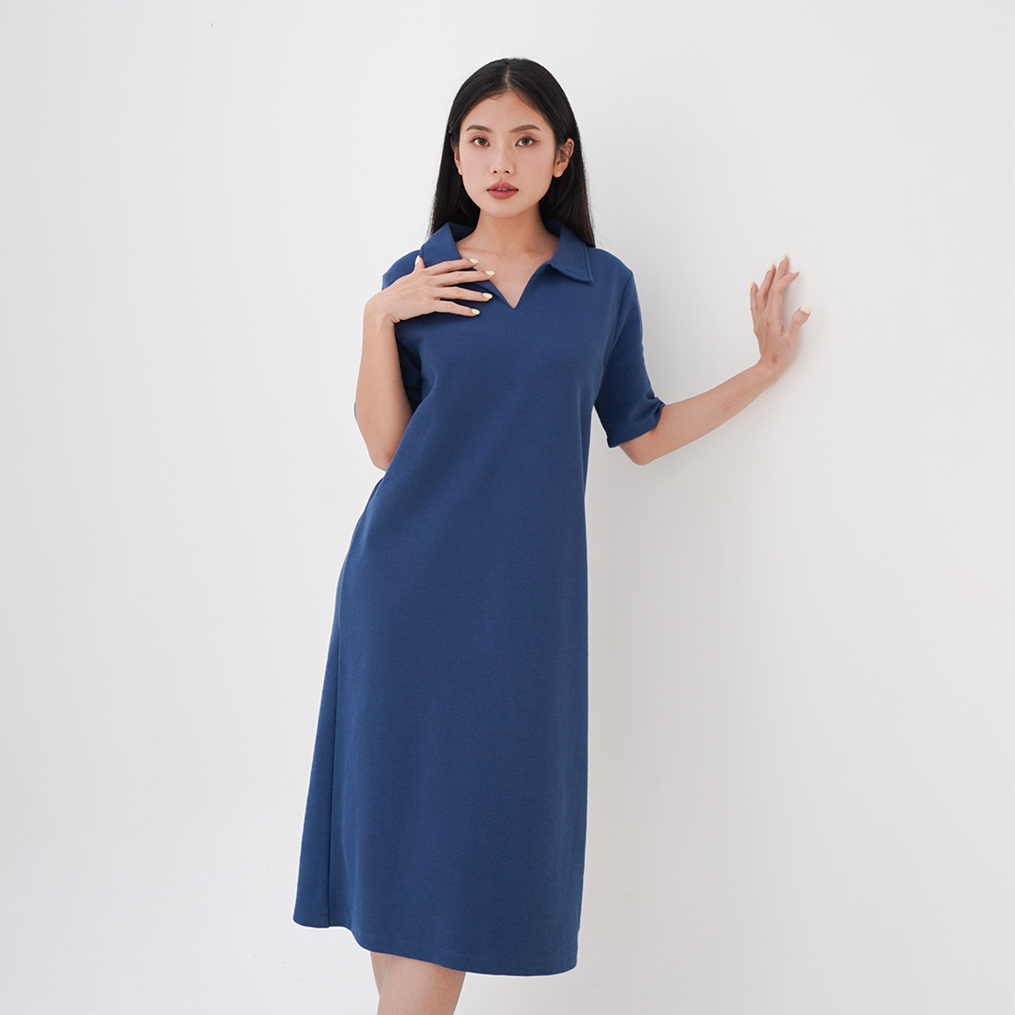 ZIANDGLO Raely Collar Dress | Dress Midi Berkerah Wanita - Cross Stitch