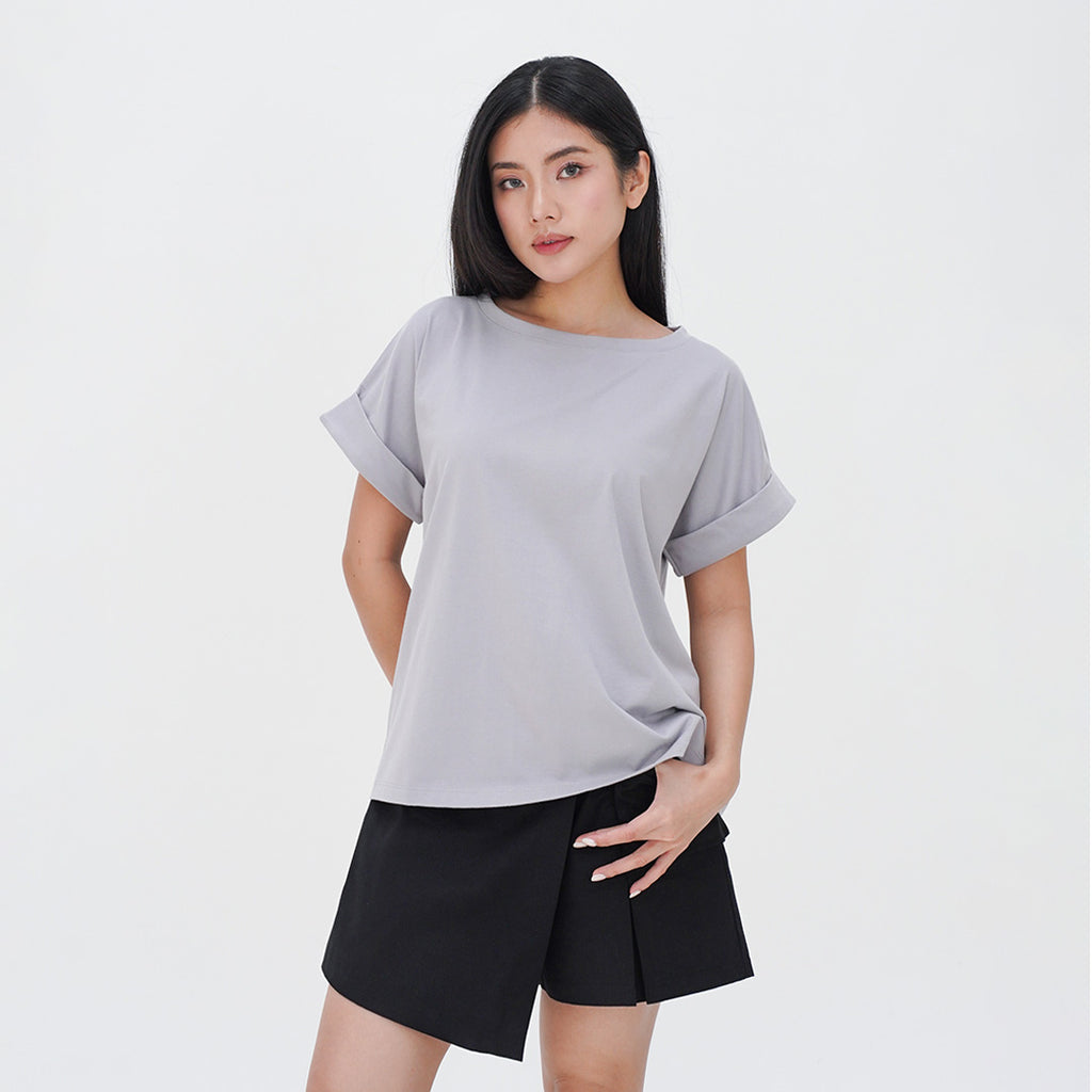 ZIANDGLO Elyn Rolled-up Sleeve T-shirt | Kaos Lengan Pendek Wanita - Cotton Combed