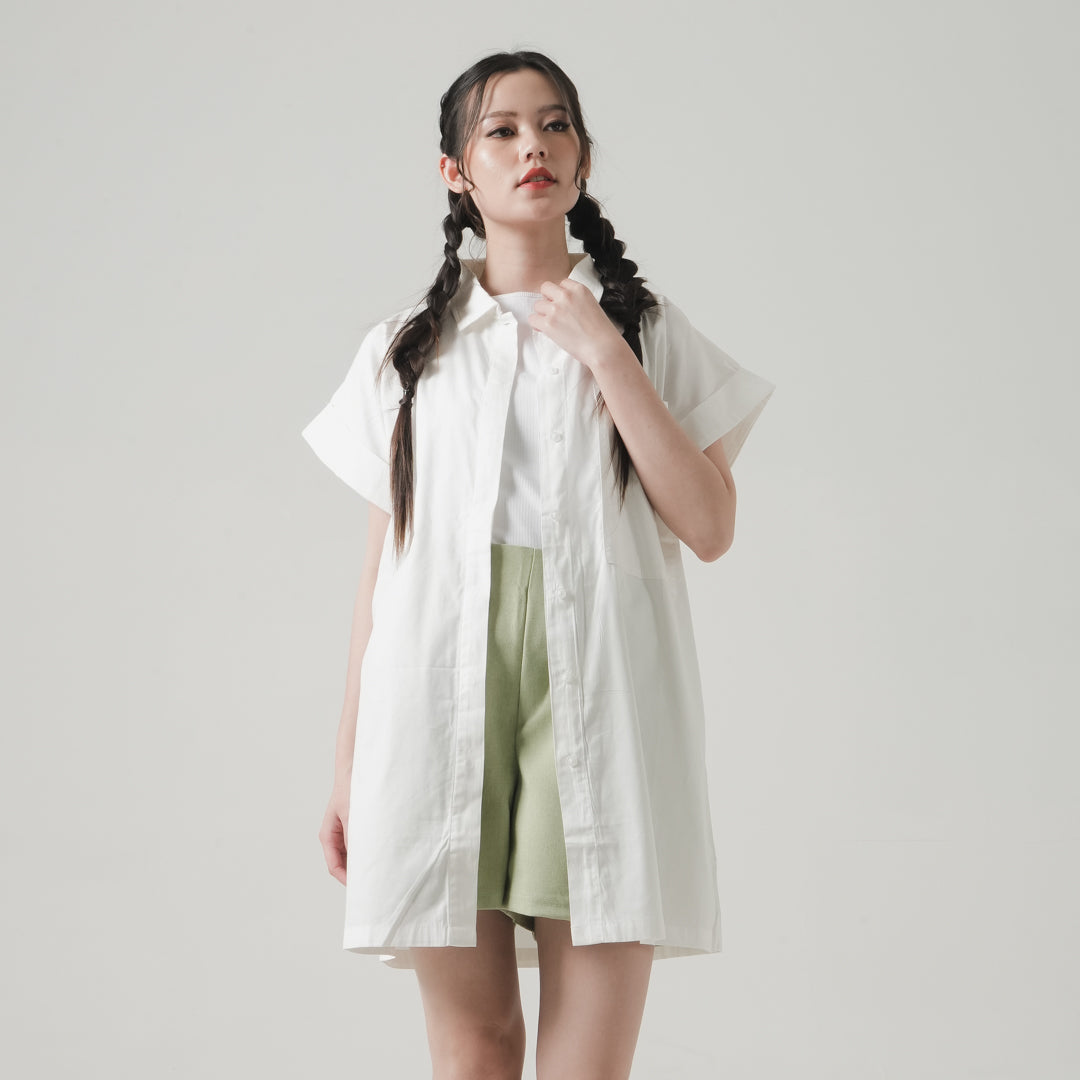 ZIANDGLO Joelle Shirt | Kemeja Tunik Lengan Pendek Wanita - Cotton Poplin