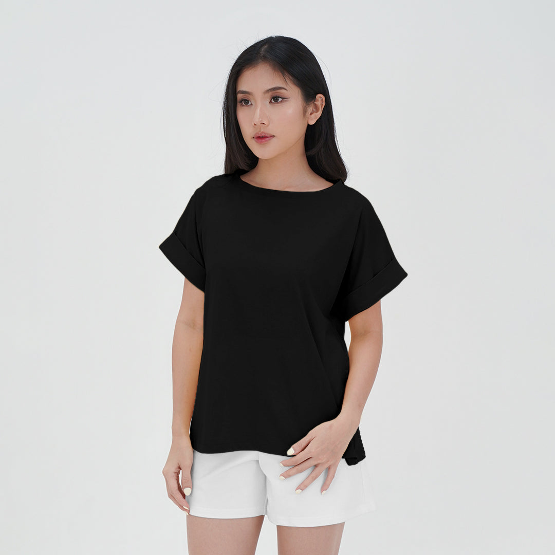 ZIANDGLO Elyn Rolled-up Sleeve T-shirt | Kaos Lengan Pendek Wanita - Cotton Combed