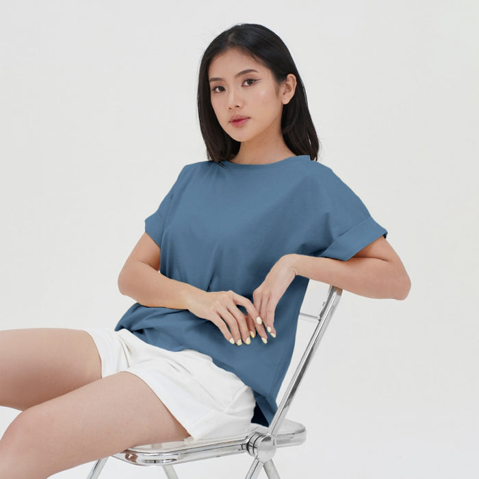 ZIANDGLO Elyn Rolled-up Sleeve T-shirt | Kaos Lengan Pendek Wanita - Cotton Combed