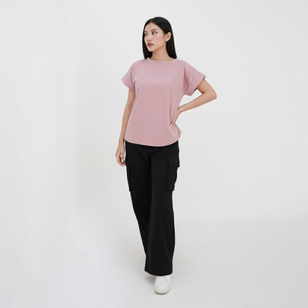 ZIANDGLO Elyn Rolled-up Sleeve T-shirt | Kaos Lengan Pendek Wanita - Cotton Combed
