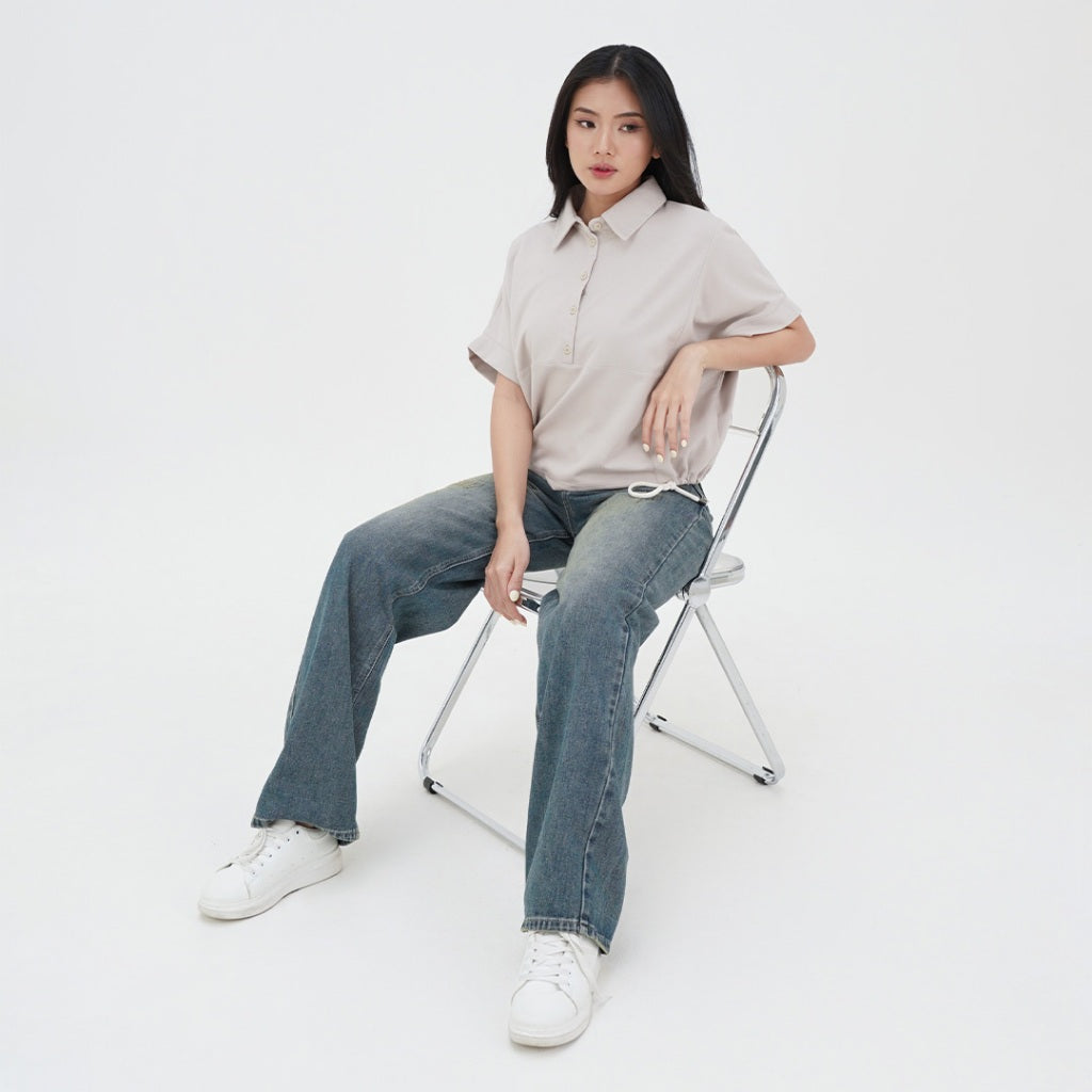 ZIANDGLO Mavis Drawstring Top | Atasan Berkerah dengan detail Tali Wanita - Danbowl