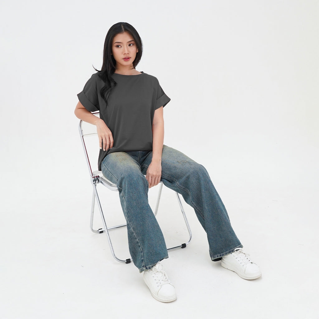 ZIANDGLO Elyn Rolled-up Sleeve T-shirt | Kaos Lengan Pendek Wanita - Cotton Combed