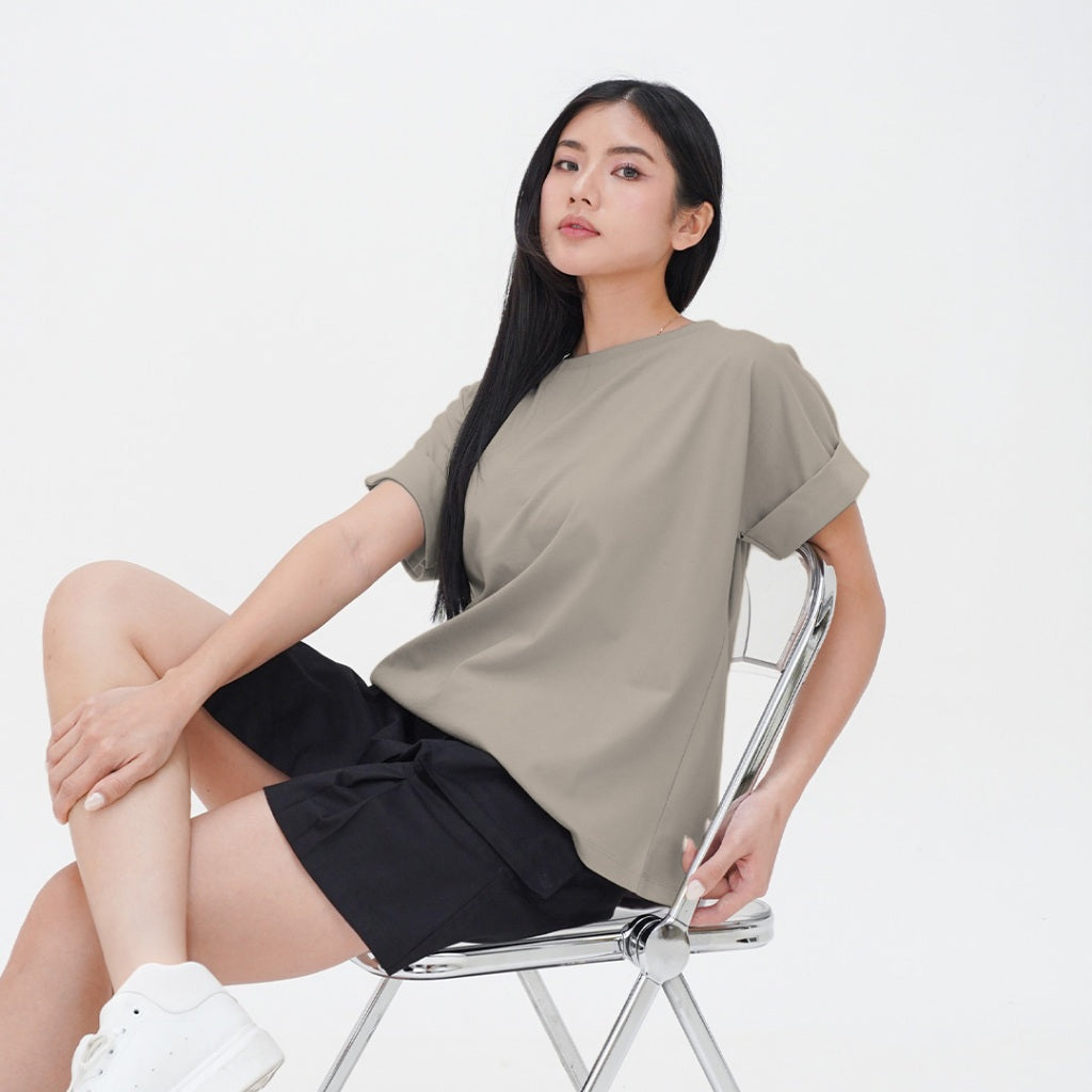 ZIANDGLO Elyn Rolled-up Sleeve T-shirt | Kaos Lengan Pendek Wanita - Cotton Combed