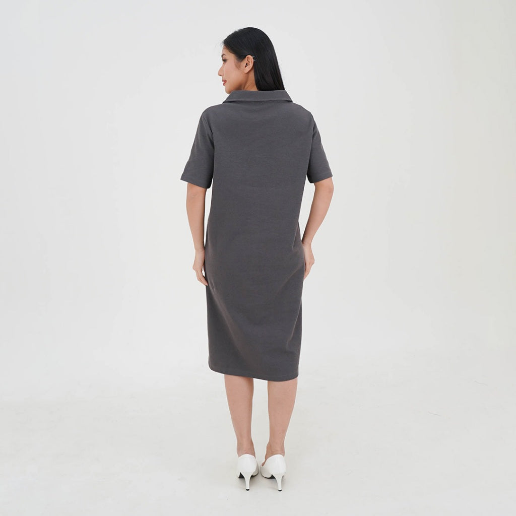 ZIANDGLO Raely Collar Dress | Dress Midi Berkerah Wanita - Cross Stitch