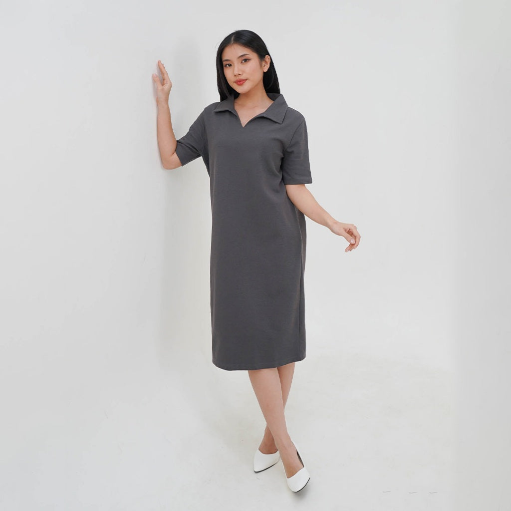 ZIANDGLO Raely Collar Dress | Dress Midi Berkerah Wanita - Cross Stitch