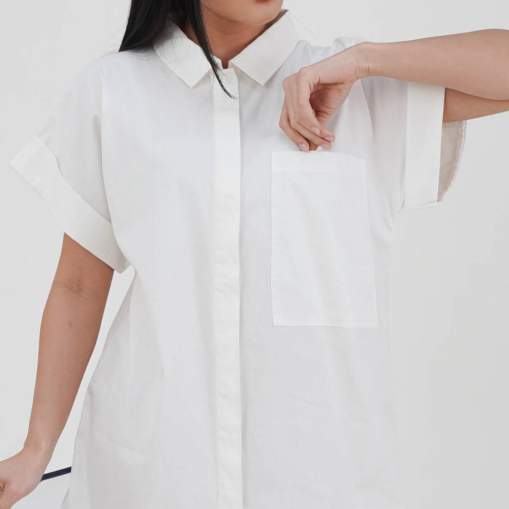 ZIANDGLO Joelle Shirt | Kemeja Tunik Lengan Pendek Wanita - Cotton Poplin