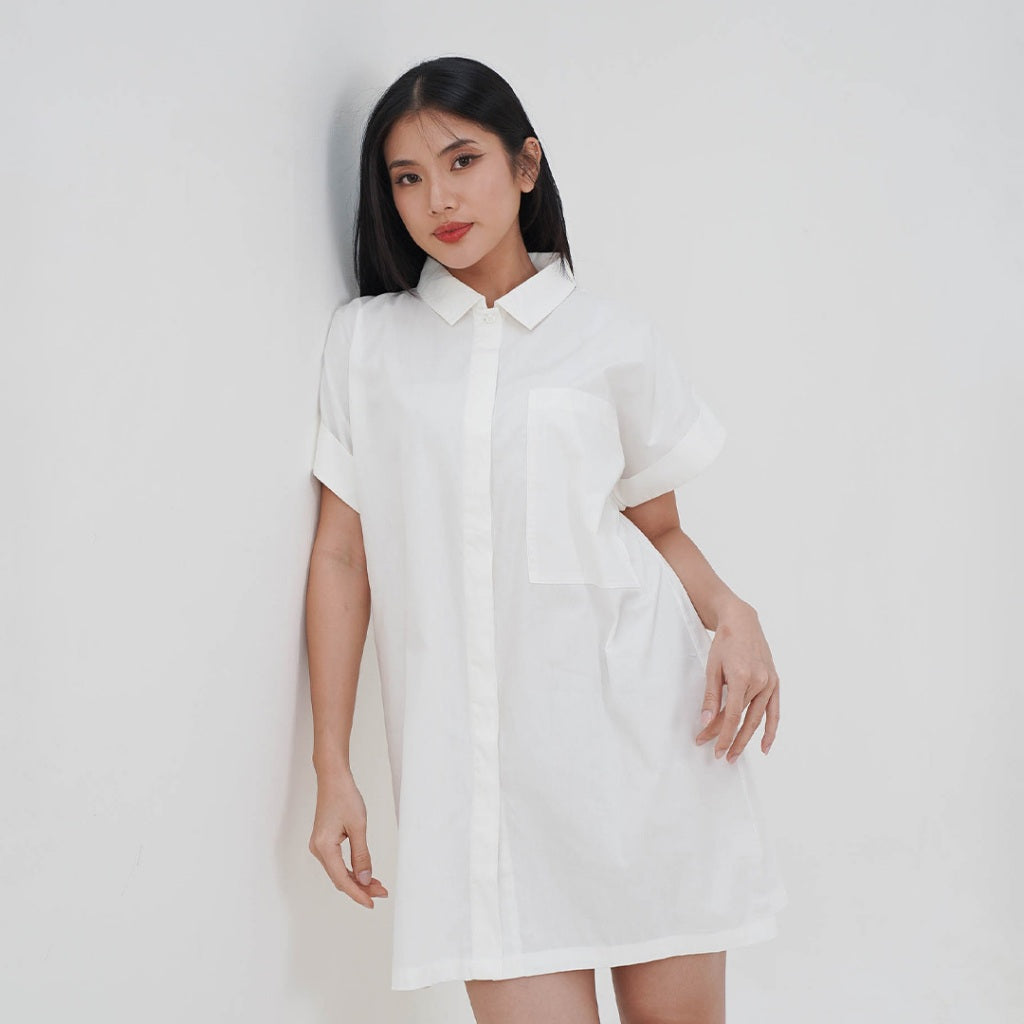 ZIANDGLO Joelle Shirt | Kemeja Tunik Lengan Pendek Wanita - Cotton Poplin