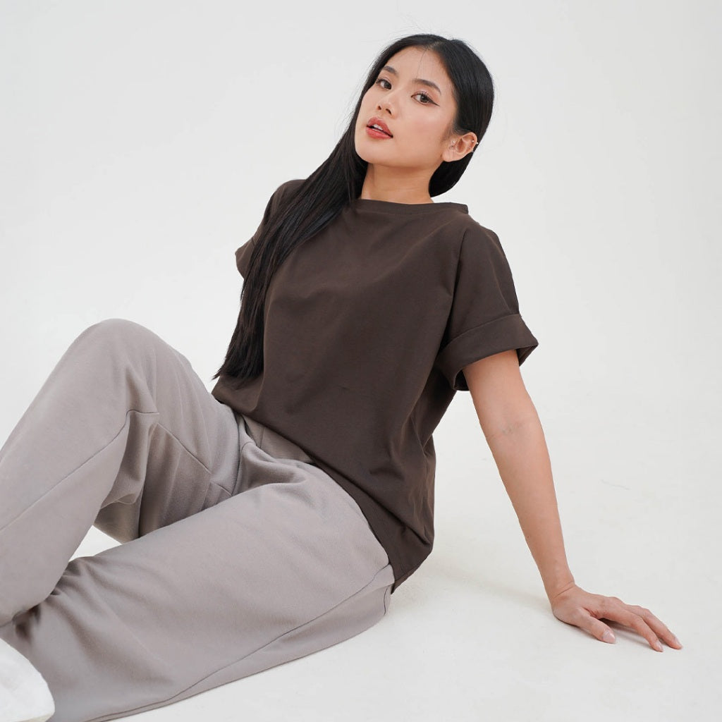 ZIANDGLO Elyn Rolled-up Sleeve T-shirt | Kaos Lengan Pendek Wanita - Cotton Combed